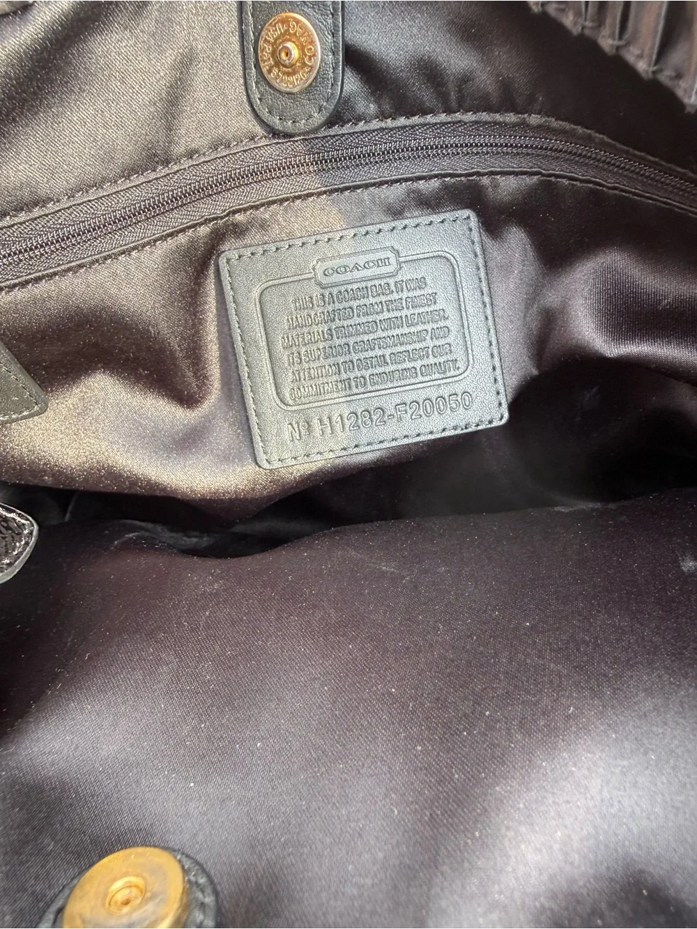 EUC Coach Ashley Gathered Satin Carryall Black Brass Hardware Shoulder Bag